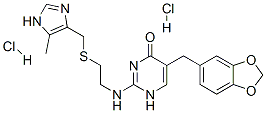 5-(1,3-benzodioxol-5-ylmethyl)-2-[[2-[[(5-methyl-1H-imidazol-4-yl)methyl]thio]ethyl]amino]-1H-pyrimidin-4-one dihydrochloride          Struktur