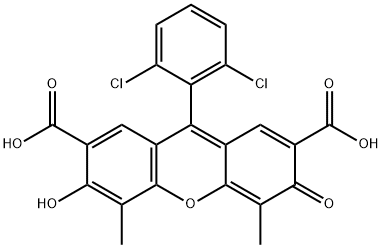 9-(2,6-Dichlorophenyl)-6-hydroxy-4,5-dimethyl-3-oxo-3H-xanthene-2,7-dicarboxylic acid Struktur