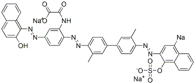 N-[5-[(2-Hydroxy-1-naphthalenyl)azo]-2-[[4'-[(1-hydroxy-4-sodiosulfo-2-naphthalenyl)azo]-3,3'-dimethyl[1,1'-biphenyl]-4-yl]azo]phenyl]oxamidic acid sodium salt Struktur