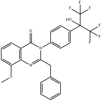 4(3H)-Quinazolinone,  8-methoxy-2-(phenylmethyl)-3-[4-[2,2,2-trifluoro-1-hydroxy-1-(trifluoromethyl)ethyl]phenyl]- Struktur