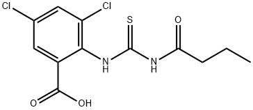 3,5-DICHLORO-2-[[[(1-OXOBUTYL)AMINO]THIOXOMETHYL]AMINO]-BENZOIC ACID Struktur