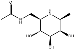 Acetamide, N-[[(2R,3R,4R,5R,6S)-3,4,5-trihydroxy-6-methyl-2-piperidinyl]methyl]- (9CI) Struktur