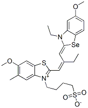 2-[2-[(3-ethyl-5-methoxy-3H-benzoselenazol-2-ylidene)methyl]but-1-enyl]-6-methoxy-5-methyl-3-(4-sulphonatobutyl)benzothiazolium Struktur