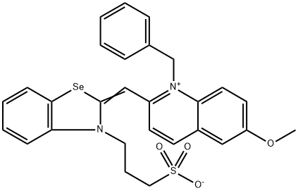 1-benzyl-6-methoxy-2-[[3-(3-sulphonatopropyl)-3H-benzoselenazol-2-ylidene]methyl]quinolinium Struktur