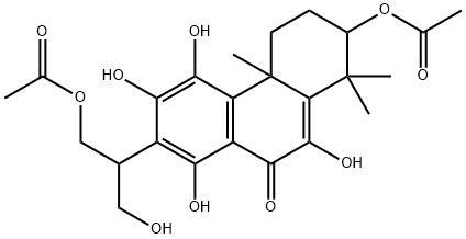 2-Acetyloxy-7-[2-acetyloxy-1-(hydroxymethyl)ethyl]-2,3,4,4a-tetrahydro-5,6,8,10-tetrahydroxy-1,1,4a-trimethylphenanthren-9(1H)-one Struktur