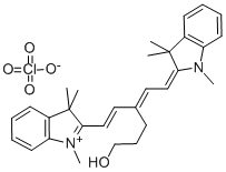 2-[(1E,3E)-3-(3-HYDROXYPROPYL)-5-(1,3,3-TRIMETHYL-1,3-DIHYDRO-2H-INDOL-2-YLIDENE)-1,3-PENTADIENYL]-1,3,3-TRIMETHYL-3H-INDOLIUM PERCHLORATE Struktur