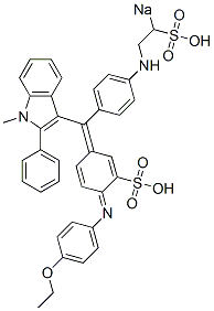 6-[(4-Ethoxyphenyl)imino]-3-[(1-methyl-2-phenyl-1H-indol-3-yl)[4-[(2-sodiosulfoethyl)amino]phenyl]methylene]-1,4-cyclohexadiene-1-sulfonic acid Struktur