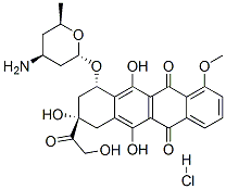 [2S-[2alpha(8R*,10R*),4beta,6beta]]-10-[(4-aminotetrahydro-6-methyl-2H-pyran-2-yl)oxy]-7,8,9,10-tetrahydro-6,8,11-trihydroxy-8-(hydroxyacetyl)-1-methoxynaphthacene-5,12-dione hydrochloride  Struktur