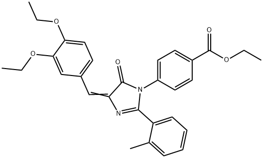 Benzoic  acid,  4-[4-[(3,4-diethoxyphenyl)methylene]-4,5-dihydro-2-(2-methylphenyl)-5-oxo-1H-imidazol-1-yl]-,  ethyl  ester Struktur