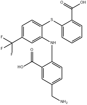 Benzoic  acid,  5-(aminomethyl)-2-[[2-[(2-carboxyphenyl)thio]-5-(trifluoromethyl)phenyl]amino]- Struktur