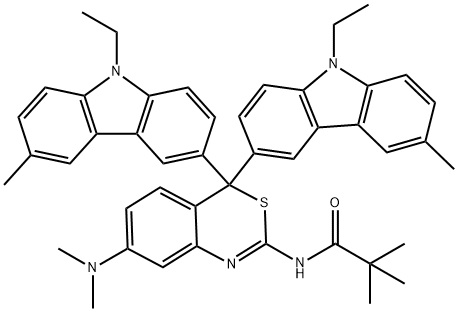 N-[7-(Diethylamino)-4,4-bis(9-ethyl-6-methyl-9H-carbazol-3-yl)-4H-3,1-benzothiazin-2-yl]pivalamide Struktur