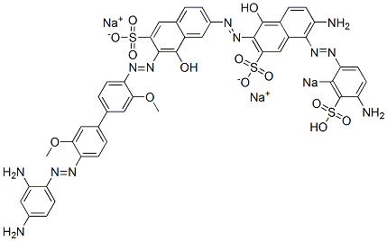 6-Amino-5-[(4-amino-2-sodiosulfophenyl)azo]-7'-[[4'-[(2,4-diaminophenyl)azo]-3,3'-dimethoxy[1,1'-biphenyl]-4-yl]azo]-1,8'-dihydroxy[2,2'-azobisnaphthalene]-3,6'-disulfonic acid disodium salt Struktur