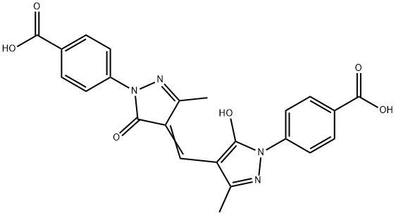 4-[4-[[1-(4-carboxyphenyl)-1,5-dihydro-3-methyl-5-oxo-4H-pyrazole-4-ylidene]methyl]-5-hydroxy-3-methyl-1H-pyrazole-1-yl]benzoic acid Struktur