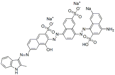 4-[(4-Amino-7-sodiosulfo-1-naphthalenyl)azo]-7'-[(2-methyl-1H-indol-3-yl)azo]-1'-hydroxy[1,2'-azobisnaphthalene]-3',6-disulfonic acid disodium salt Struktur