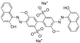 disodium 4,4'-bis[(2-hydroxy-1-naphthyl)azo]-5,5'-dimethoxy[1,1'-biphenyl]-2,2'-disulphonate Struktur