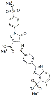 trisodium 4,5-dihydro-4-[[4-(6-methyl-7-sulphonatobenzothiazol-2-yl)phenyl]azo]-5-oxo-1-(4-sulphonatophenyl)-1H-pyrazole-3-carboxylate Struktur