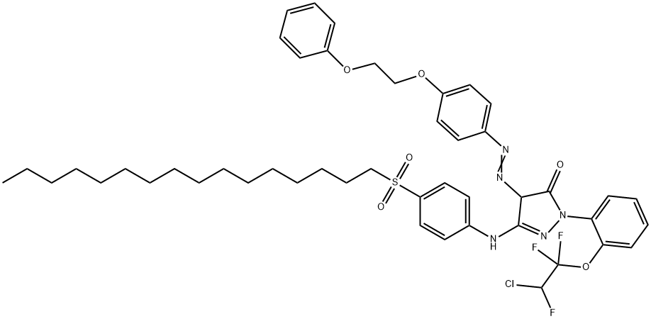 2-[2-(2-chloro-1,1,2-trifluoroethoxy)phenyl]-5-[[4-(hexadecylsulphonyl)phenyl]amino]-2,4-dihydro-4-[[4-(2-phenoxyethoxy)phenyl]azo]-3H-pyrazol-3-one Struktur