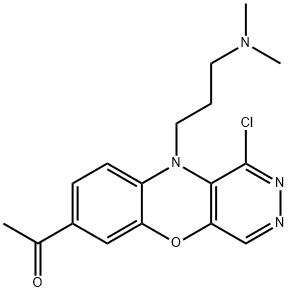 7-Acetyl-1-chloro-10-(3-dimethylaminopropyl)-10H-pyridazino[4,5-b][1,4]benzoxazine Struktur