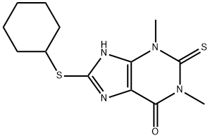 8-(Cyclohexylthio)-1,3-dimethyl-2-thioxo-2,3-dihydro-7H-purin-6(1H)-one Struktur