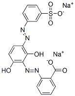 disodium 2-[[2,6-dihydroxy-3-[(3-sulphonatophenyl)azo]phenyl]azo]benzoate Struktur