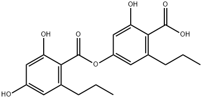 2,4-Dihydroxy-6-propylbenzoic acid (4-carboxy-3-hydroxy-5-propylphenyl) ester Struktur