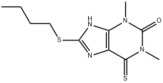 8-Butylthio-1,3-dimethyl-6-thioxo-1,6-dihydro-7H-purin-2(3H)-one Struktur