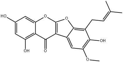 1,3,8-Trihydroxy-9-methoxy-7-(3-methyl-2-butenyl)-11H-benzofuro[2,3-b][1]benzopyran-11-one Struktur