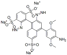 trisodium 2-[4-(4-amino-2,5-dimethoxy-phenyl)diazenyl-6-sulfonato-naph thalen-1-yl]diazenylbenzene-1,4-disulfonate Struktur