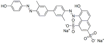 disodium 7-hydroxy-8-[[4'-[(4-hydroxyphenyl)azo]-3,3'-dimethyl[1,1'-biphenyl]-4-yl]azo]naphthalene-1,3-disulphonate Struktur