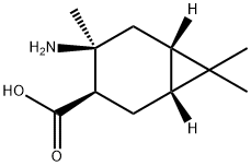 Bicyclo[4.1.0]heptane-3-carboxylic acid, 4-amino-4,7,7-trimethyl-, Struktur