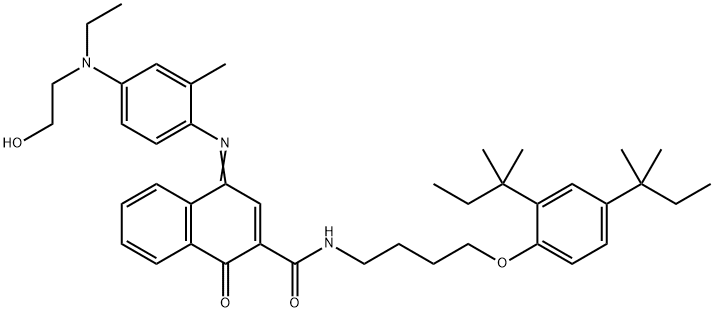 N-[4-[2,4-bis(1,1-dimethylpropyl)phenoxy]butyl]-4-[[4-[ethyl(2-hydroxyethyl)amino]-2-methylphenyl]imino]-1,4-dihydro-1-oxonaphthalene-2-carboxamide Struktur