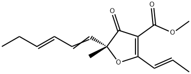 (-)-2-[(1E,3E)-1,3-Hexadienyl]-5-methoxy-2-methyl-4-[(E)-1-oxo-2-butenyl]furan-3(2H)-one Struktur