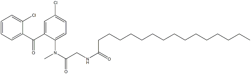 N-[[[4-chloro-2-(2-chlorobenzoyl)phenyl]-methyl-carbamoyl]methyl]hexad ecanamide Struktur