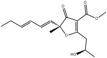 (+)-2-(1,3-Hexadienyl)-4-(3-hydroxy-1-oxobutyl)-5-methoxy-2-methylfuran-3(2H)-one Struktur