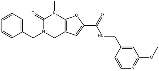 Furo[2,3-d]pyrimidine-6-carboxamide,  1,2,3,4-tetrahydro-N-[(2-methoxy-4-pyridinyl)methyl]-1-methyl-2-oxo-3-(phenylmethyl)- Struktur