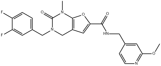 Furo[2,3-d]pyrimidine-6-carboxamide,  3-[(3,4-difluorophenyl)methyl]-1,2,3,4-tetrahydro-N-[(2-methoxy-4-pyridinyl)methyl]-1-methyl-2-oxo- Struktur