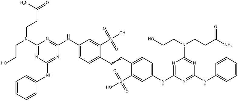 4-4'-bis[[4-anilino-6-[(2-carbamoylethyl)(2-hydroxyethyl)amino]-1,3,5-triazin-2-yl]amino]stilbene-2,2'-disulphonic acid Struktur