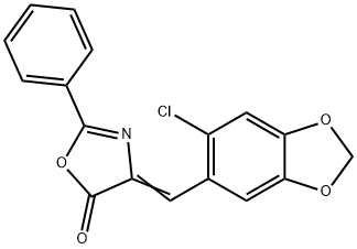 4-[(6-chlorobenzo[1,3]dioxol-5-yl)methylidene]-2-phenyl-1,3-oxazol-5-o ne Struktur