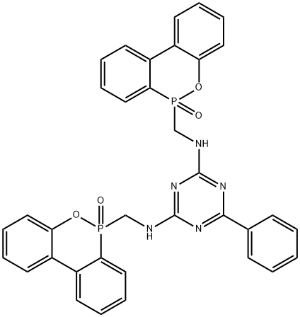 N,N'-Bis(6-oxo-6H-dibenz[c,e][1,2]oxaphosphorin-6-ylmethyl)-6-phenyl-1,3,5-triazine-2,4-diamine Struktur