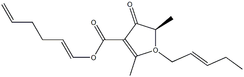 (-)-2-[(1E,3E)-1,3-Hexadienyl]-5-methoxy-2-methyl-4-[(E)-1-oxo-2-hexenyl]furan-3(2H)-one Struktur