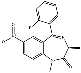 (3S)-5-(2-Fluorophenyl)-1,3-dihydro-1,3α-dimethyl-7-nitro-2H-1,4-benzodiazepine-2-one Struktur