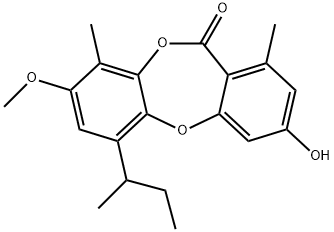 3-Hydroxy-8-methoxy-1,9-dimethyl-6-(1-methylpropyl)-11H-dibenzo[b,e][1,4]dioxepin-11-one Struktur