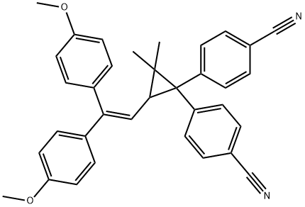 4,4'-[3-[2,2-Bis(4-methoxyphenyl)vinyl]-2,2-dimethylcyclopropane-1,1-diyl]bisbenzonitrile Struktur