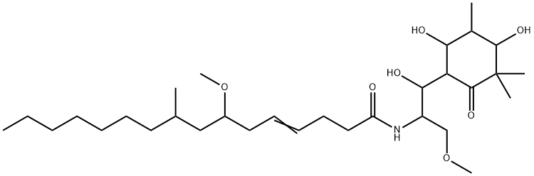 N-[2-(4,6-Dihydroxy-3,3,5-trimethyl-2-oxocyclohexyl)-2-hydroxy-1-(methoxymethyl)ethyl]-7-methoxy-9-methyl-4-hexadecenamide Struktur