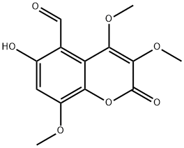 6-Hydroxy-3,4,8-trimethoxy-2-oxo-2H-1-benzopyran-5-carbaldehyde Struktur