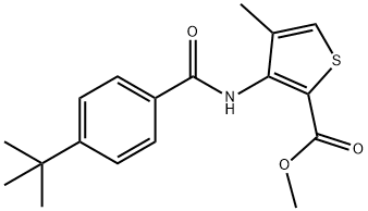 methyl 3-{[4-(tert-butyl)benzoyl]amino}-4-methyl-2-thiophenecarboxylate Struktur