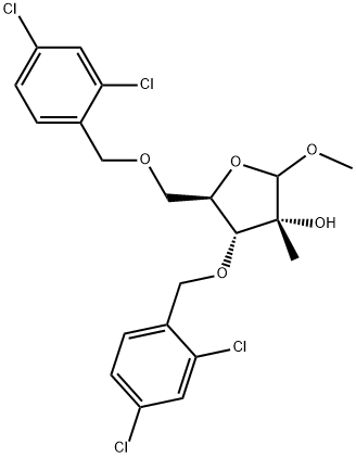 D-RIBOFURANOSIDE,METHYL 3,5-BIS-O-[(2,4-DICHLOROPHENYL)METHYL]-2-C-METHYL- Struktur