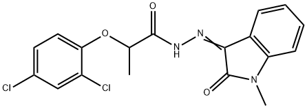 2-(2,4-dichlorophenoxy)-N'-(1-methyl-2-oxo-1,2-dihydro-3H-indol-3-yliden)propanohydrazide Struktur