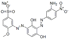 sodium 3-[[3-[(3-amino-4-nitrophenyl)azo]-2,4-dihydroxyphenyl]azo]-4-methoxybenzenesulphonate Struktur