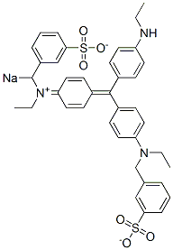 sodio(ethyl)[4-[[4-(ethylamino)phenyl][4-[ethyl(3-sulphonatobenzyl)amino]phenyl]methylene]cyclohexa-2,5-dien-1-ylidene](3-sulphonatobenzyl)ammonium Struktur